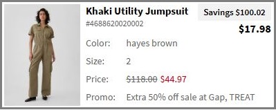 GAP Khaki Utility Jumpsuit Checkout Page