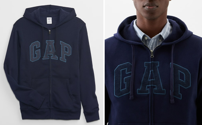 Gap Logo Zip Hoodie in tapestry navy color