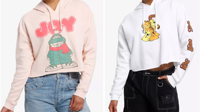 Garfield Joy Pastel Pink Crop Girls Hoodie and Garfield Odie Pooky Girls Crop Hoodie