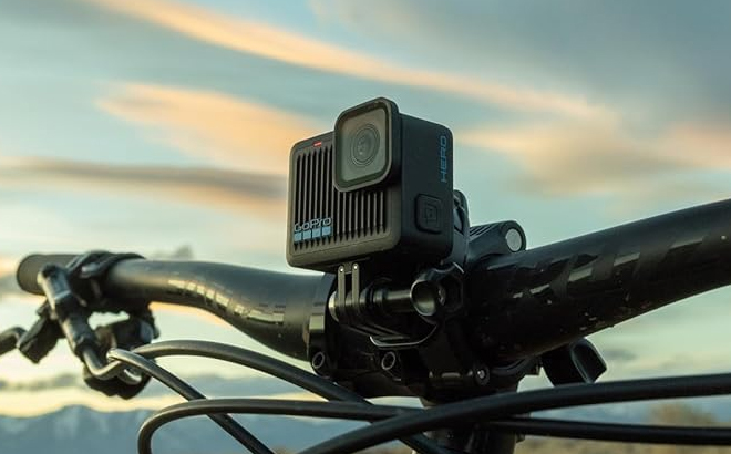 GoPro Hero Compact Waterproof Action Camera with 4K Ultra HD Video on a Bike