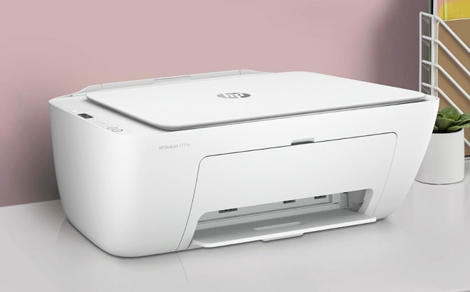 HP DeskJet 2734e Wireless Inkjet Printer on a Table