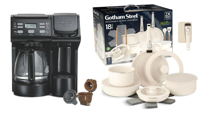 Hamilton Beach FlexBrew Trio Coffee Maker and Gotham Steel Nonstick Pots and Pans 18 Piece Set