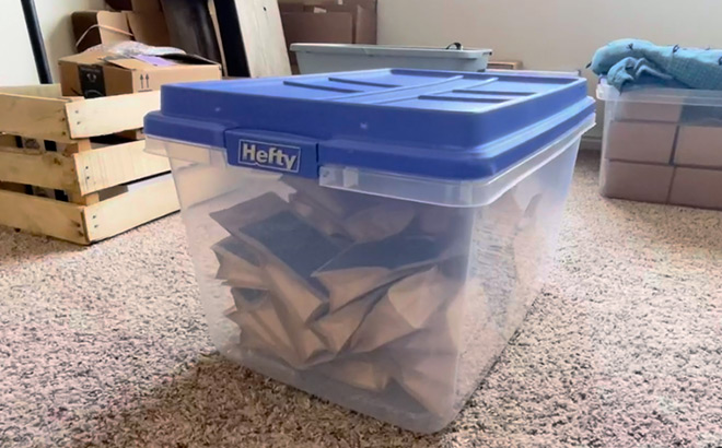 Hefty Storage Bin with Wood Inside