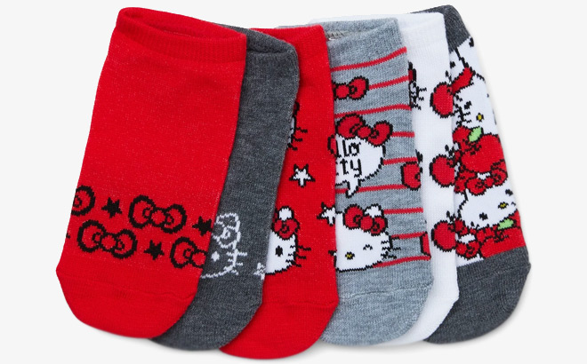 Hello Kitty Girls No Show Socks 6 Pack