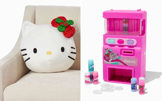 Hello Kitty Hello Holly Cloud Pillow and Sweets Vending Machine Lip Balm Set