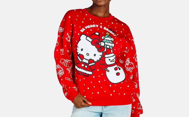 Hello Kitty Womens Light Up Graphic Fleece Pullover Sweatshirt