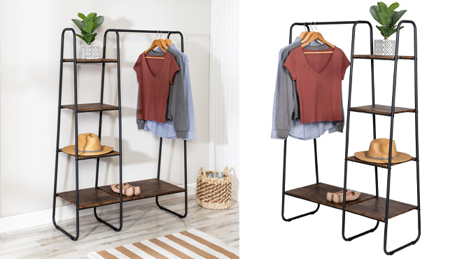 Honey Can Do Metal Clothing Rack with Wood Shelves