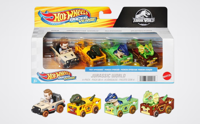 Hot Wheels RacerVerse Jurassic World Toy Cars 4 Pack