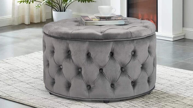 House of Hampton Amram Tufted Round Storage Ottoman