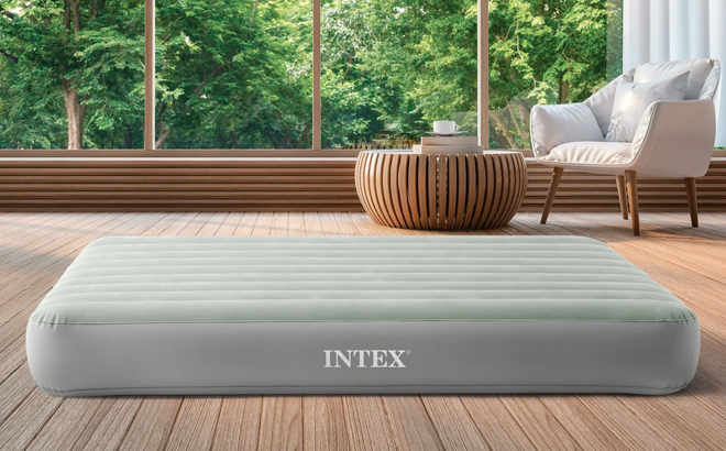 Intex 1022 Queen Standard Dura Beam Airbed Mattress with Built in Pump