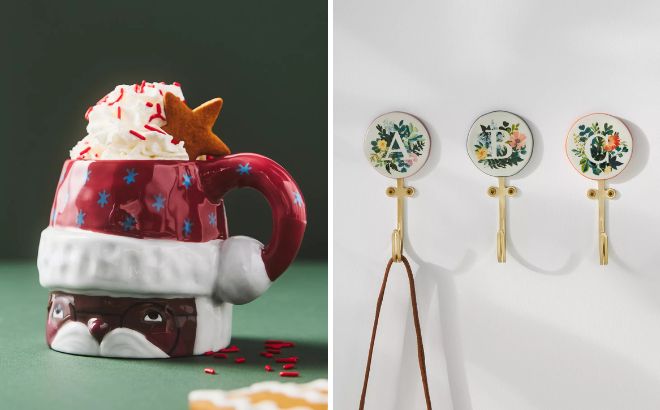 Isabela Dos Santos x Anthropologie Cozy with Mr Santa Claus Stoneware Mug and Leighton Monogram Hook