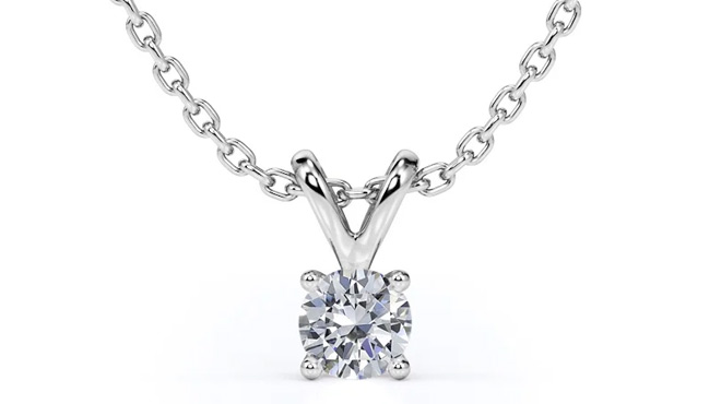 JeenMata Diamond Solitaire Necklace in 18K White Gold Plating