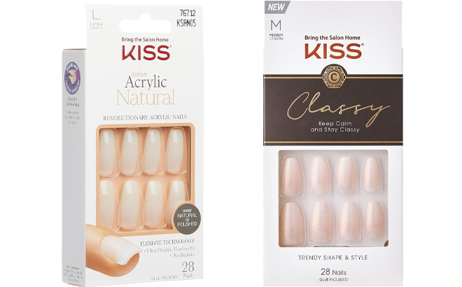 KISS Salon Acrylic Press On Nails and KISS Classy French Nail Manicure Kit with Gel Finish