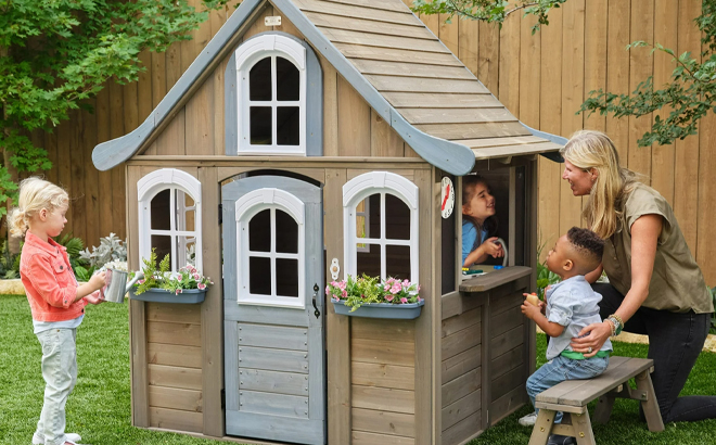 KidKraft Forestview II Wooden Outdoor Playhouse with Ringing Doorbell