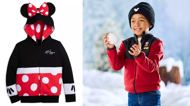 Kids Wearing Mickey Zip Fleece Jacket and Minnie Mouse Costume Zip Hoodie