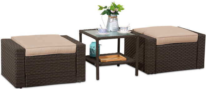 Lark Manor 2 Rattan Outdoor Patio Ottomans With Table