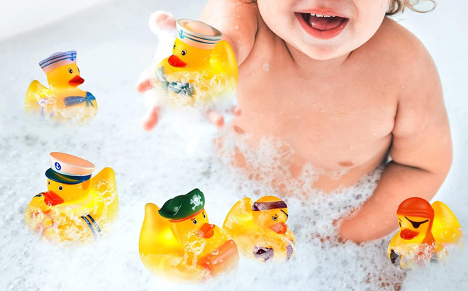 Light Up Bath Toys Rubber Ducks in the Water