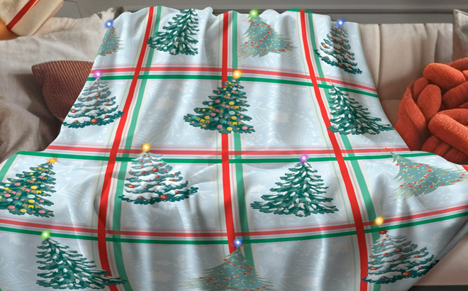 Lit Up Holiday LED Throw Christmas Blanket with Soft Fabric and 3 Lighting Modes