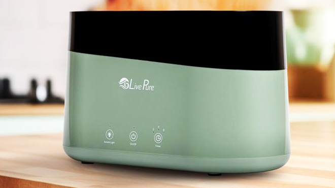 LivePure Aquaflame Ultrasonic Humidifier on the Kitchen Counter