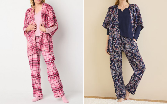 Liz Claiborne Womens Long Sleeve 4 Piece Pant Pajama Sets