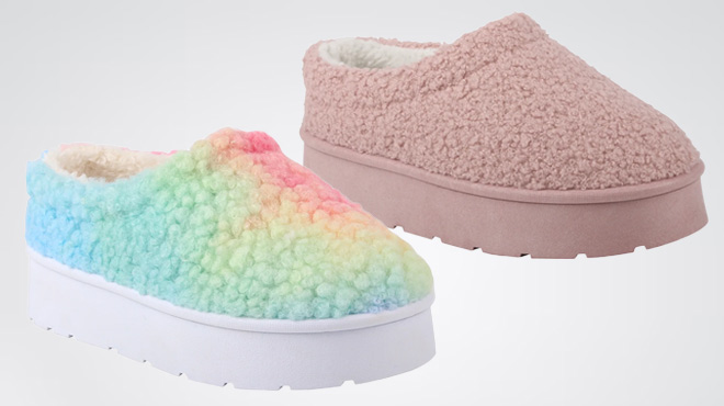 Love 83 Little & Big Girls Teddy Sherpa Scuff Platform Slippers