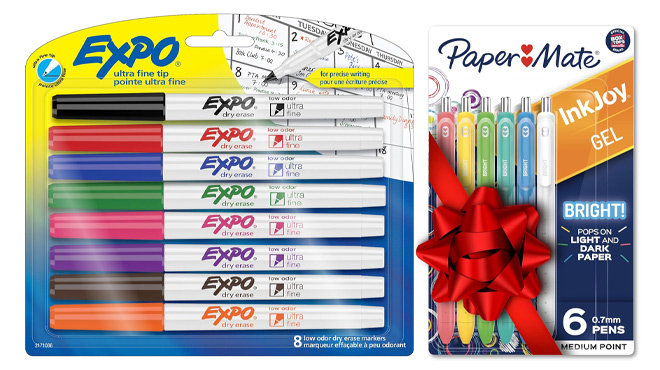 Low Odor Dry Erase Markers Ultra Fine Tip 8 Count and Paper Mate InkJoy Bright Gel Pens 6 Pack