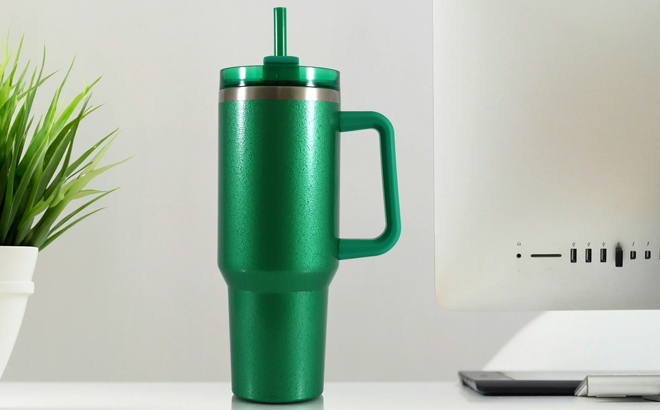 Mainstays 40 Ounce Stainless Steel Tumbler with Straw in Green