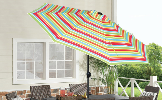 Mainstays 9 Foot Tilt Patio Umbrella in Multi Stripe Color