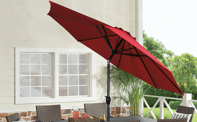 Mainstays 9 Foot Tilt Patio Umbrella in Red