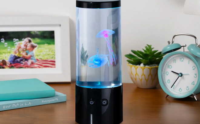 Merkury Innovations Jellyfish Lamp Motion Multicolor Leds on the Table