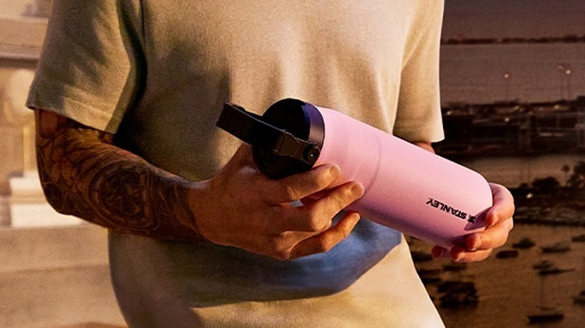 Messi Holding The Messi x Stanley IceFlow Flip Straw 2 0 Bottle