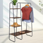 Metal Clothing Rack with Wood Shelves