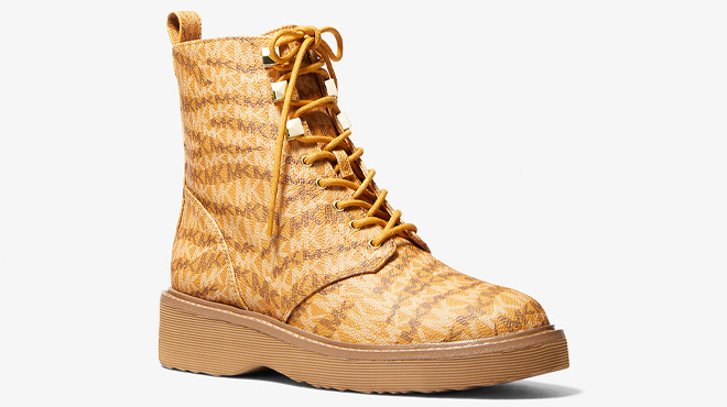 Michael Kors Haskell Animal Print Logo Canvas Boots