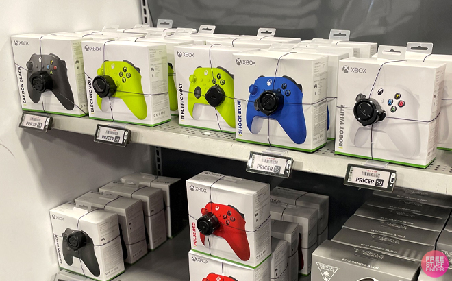 Microsoft Xbox Wireless Controllers on a Shelf