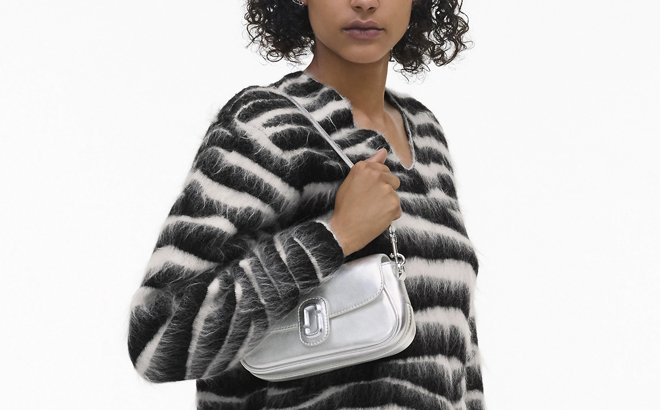 Model Wearing Silver Marc Jacobs Shoulder Bag