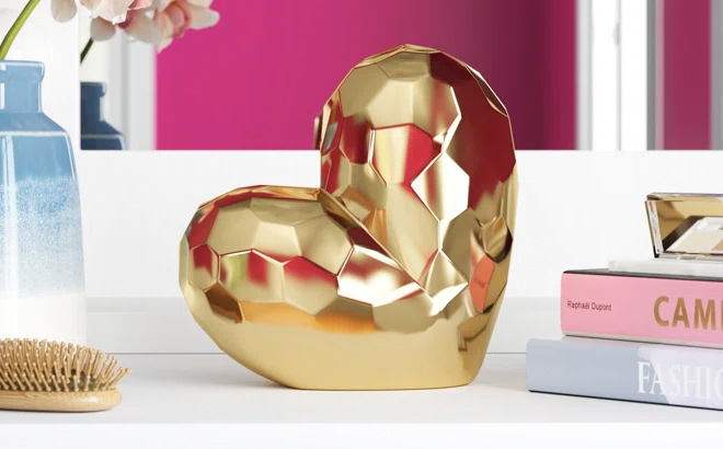 Modern Heart Novelty Sculpture Gold