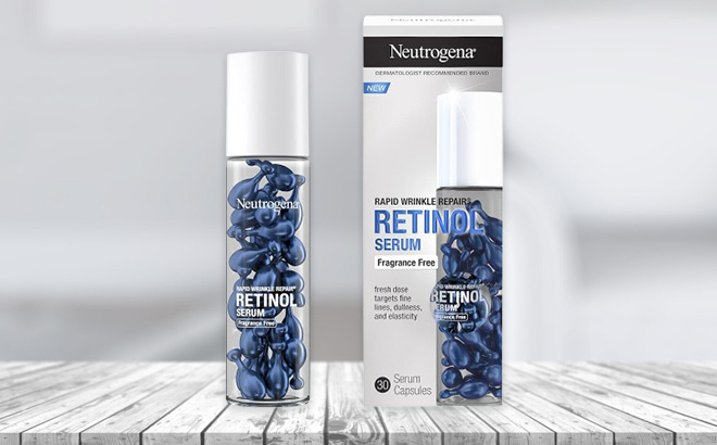 Neutrogena Rapid Wrinkle Repair Retinol Face Serum Capsules on the Table