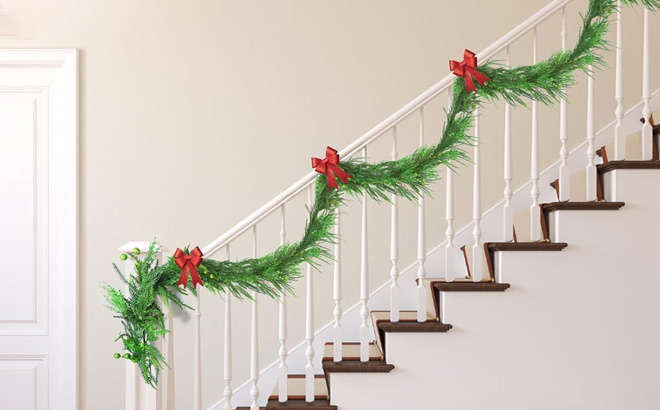 Norfolk Pine Garlands with Green Berry on the Stairs