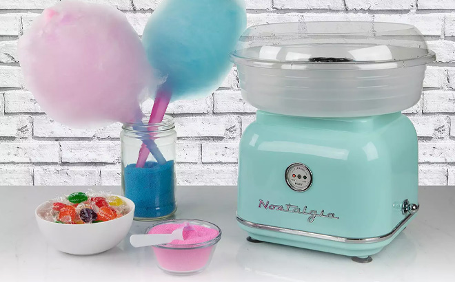 Nostalgia Electrics Classic Retro Hard Sugar Free Candy Cotton Candy Maker on the Table