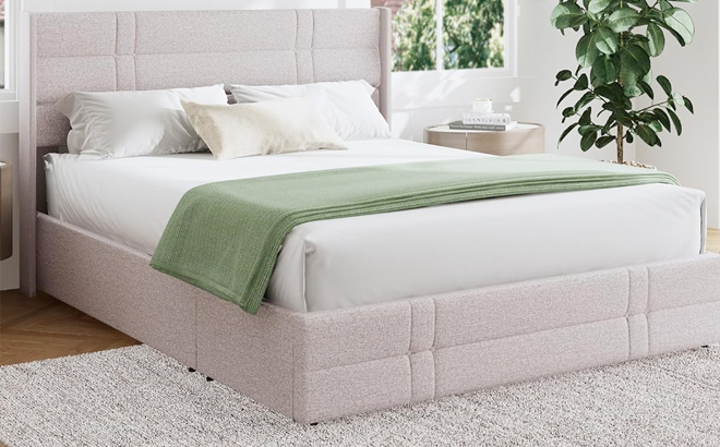 Novilla Queen Bed Frame with Upholstered Headboard Platform Bed Frame