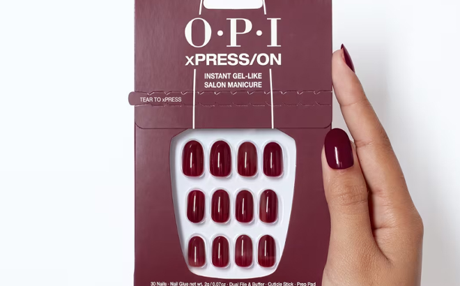 OPI xPRESS On Short Solid Color Press On Nails in the Color Malaga Wine