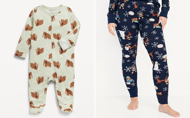 Old Navy Baby Footed One Piece and Womens Waffle Pajama Leggings