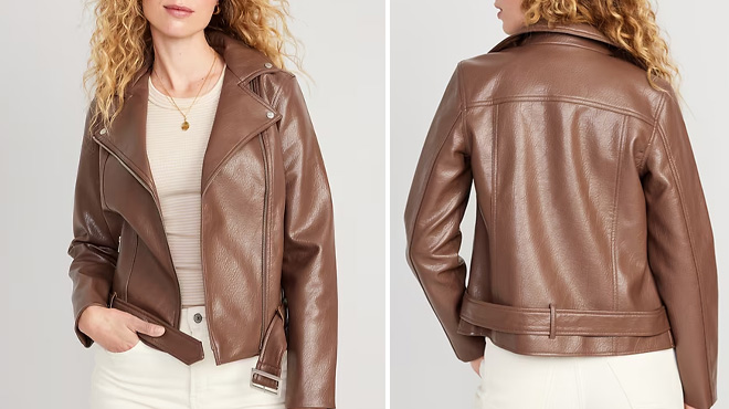 Old Navy Faux Leather Belted Biker Jacket