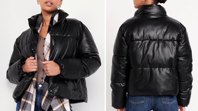 Old Navy Faux Leather Puffer Jacket