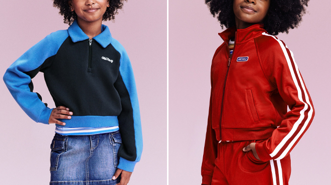 Old Navy Girls 94 Logo Graphic Quarter Zip Sweatshirt and Old Navy Girls 94 Track Jacket