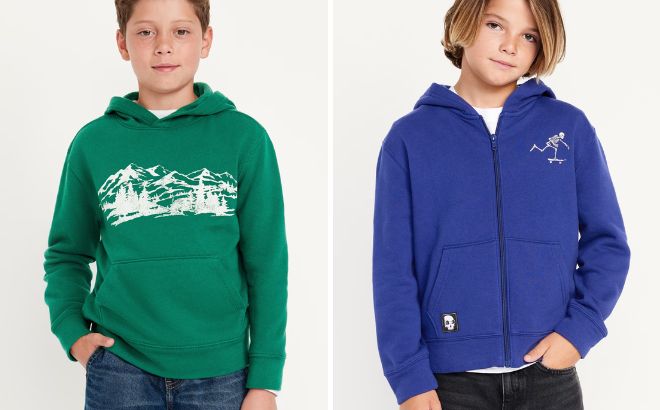 Old Navy Long Sleeve Graphic Pullover Hoodie and Graphic Zip Front Hoodie