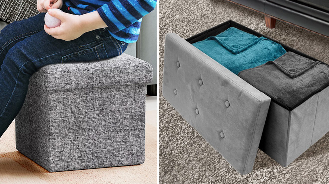 Ornavo Home 2 Pack Small Square Cube Storage Ottoman