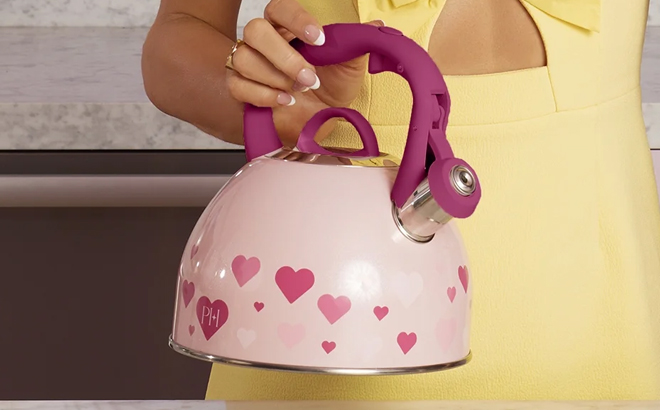 Paris Hilton Dazzling Stovetop Kettle with Heart Decal in Pink