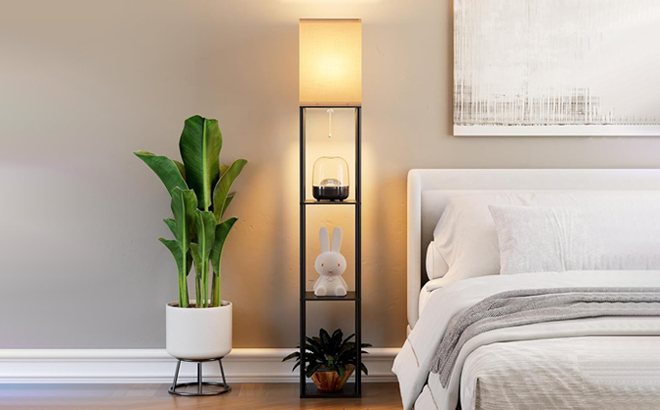 Partphoner Floor Lamp with Shelves in a Room