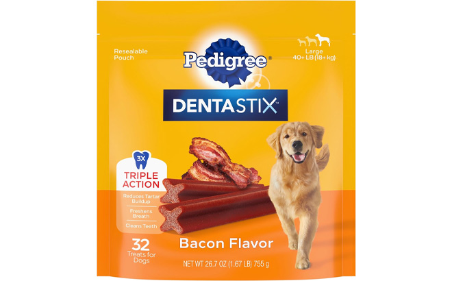 Pedigree Dentastix Large Dog Dental Treats 32 Count in Bacon Flavor